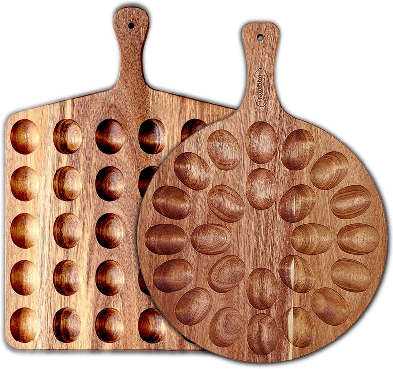 Erwuldor Acacia Wood Deviled Egg Platter.2-Pack (24Holes Round+30Holes Square) Deviled Egg Tray, Multipurpose Charcuterie Board & Cheese Board for Kitchen Countertops - Image 1